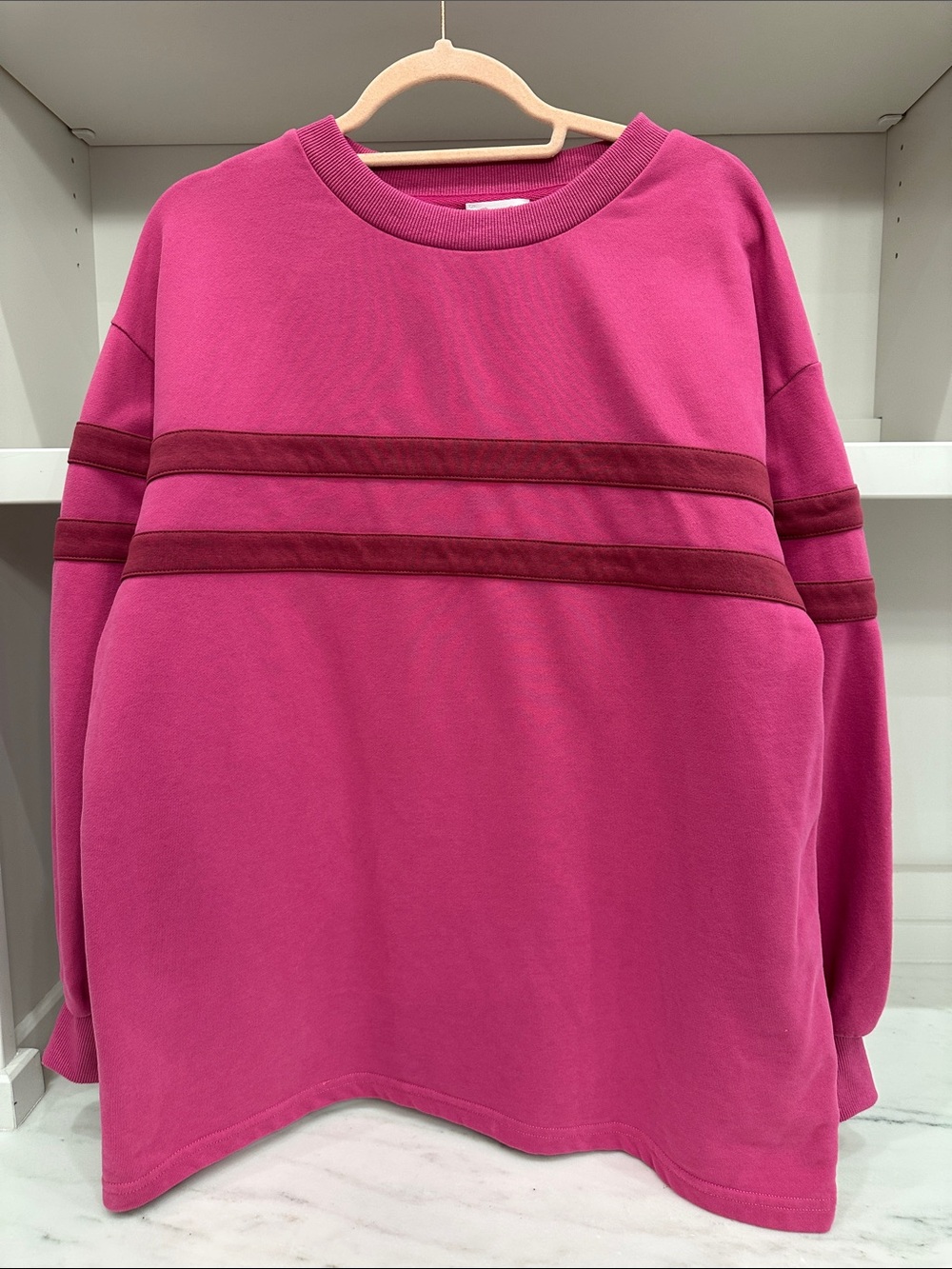 Pink Lily small Pink Crewneck Sweatshirt with Contrast Stripes. Like new